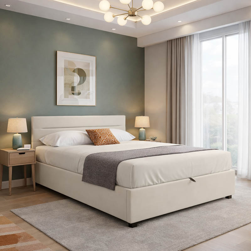 product_pako_006-000061 Κρεβάτι Molito βελούδο σε εκρού απόχρωση με αποθηκευτικό χώρο150x200εκ - Image 1