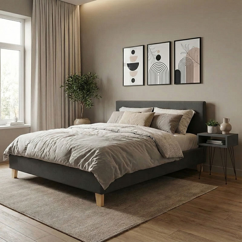 product_pako_006-000062 Κρεβάτι Mago ύφασμα σε ανθρακί απόχρωση με ξύλινο πόδι 160x200εκ - Image 1