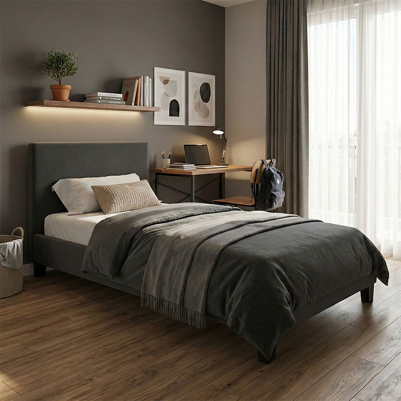 product_pako_006-000066 Κρεβάτι Nevil ύφασμα ανθρακί με ξύλινο μαύρο πόδι 90x190εκ - Image 1