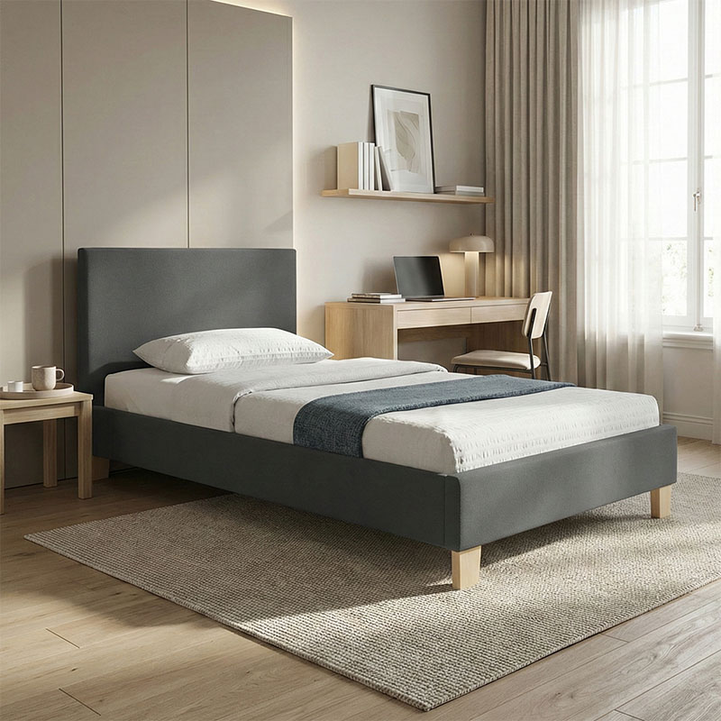 product_pako_006-000070 Κρεβάτι Nevil ύφασμα ανθρακί με ξύλινο πόδι σε φυσική απόχρωση 100x200εκ - Image 1