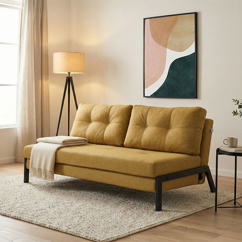 product_pako_024-000055 Καναπές 2θέσιος-κρεβάτι Fancy ύφασμα σε κίτρινη απόχρωση με μαύρο πόδι 150x92x77εκ - Image 1