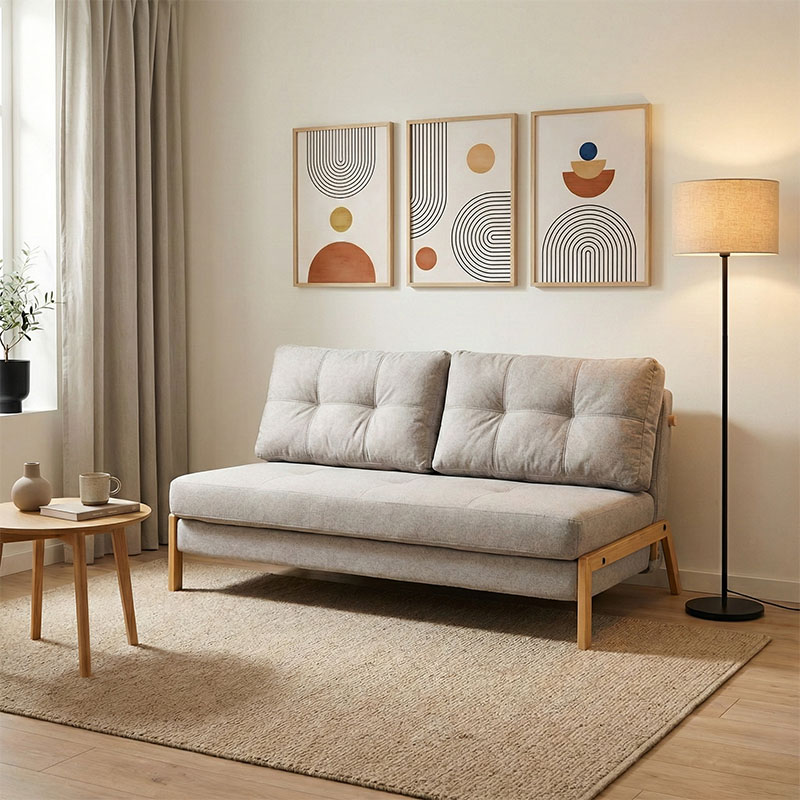 product_pako_024-000056 Καναπές 2θέσιος-κρεβάτι Fancy ύφασμα σε μπεζ απόχρωση με φυσικό πόδι 150x92x77εκ - Image 1