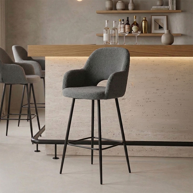 product_pako_029-000208 Σκαμπό bar Renish μπουκλέ γκρι-μεταλλικό μαύρο πόδι 51x57x114εκ (Σετ 2 τεμαχίων) - Image 1