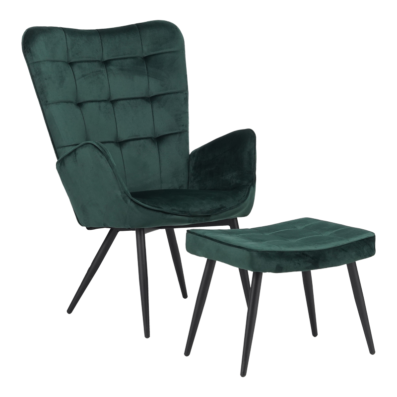 product_pako_029-000216 Πολυθρόνα με υποπόδιο Dorita βελούδο κυπαρισσί-πόδι μαύρο μέταλλο 68.5x76x103εκ - Image 1