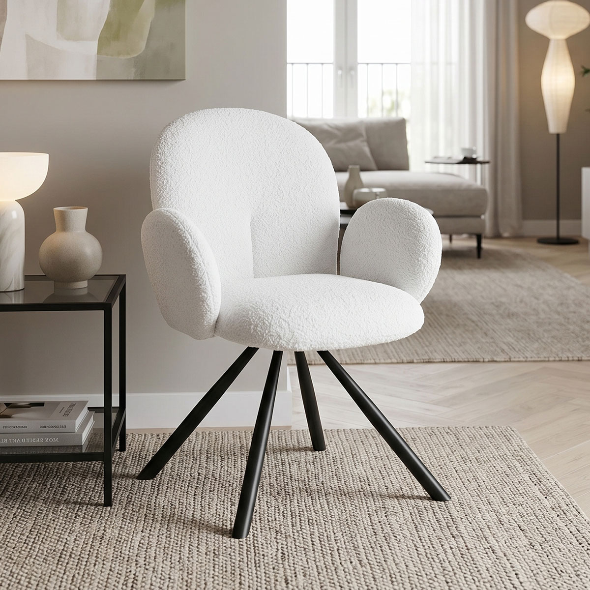 product_pako_029-000247 Πολυθρόνα Garzele Inart λευκό μπουκλέ ύφασμα-πόδι μαύρο μέταλλο 68x66x82.5εκ - Image 1