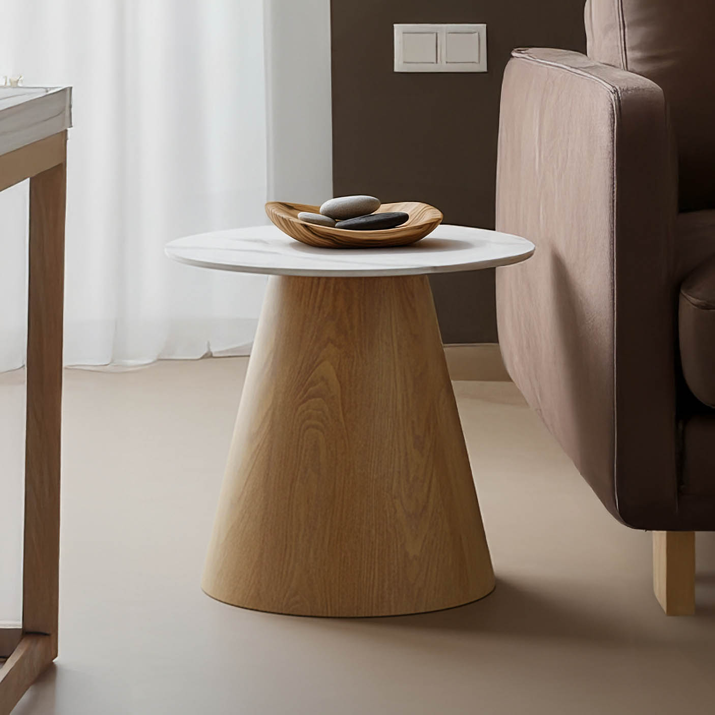 product_pako_029-000266 Βοηθητικό τραπέζι Soleire Inart λευκό μαρμάρου sintered stone-μεταλλική βάση Φ50x47.5εκ - Image 1