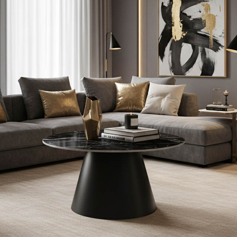 product_pako_029-000267 Τραπέζι σαλονιού Fabrin Inart μαύρο μαρμάρου sintered stone-μαύρο μέταλλο Φ70x40εκ - Image 1