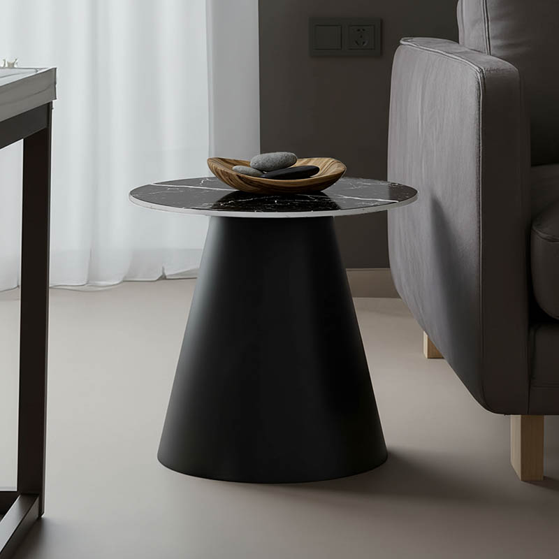 product_pako_029-000268 Βοηθητικό τραπέζι Fabrin Inart μαύρο μαρμάρου sintered stone-μαύρο μέταλλο Φ50x46εκ - Image 1