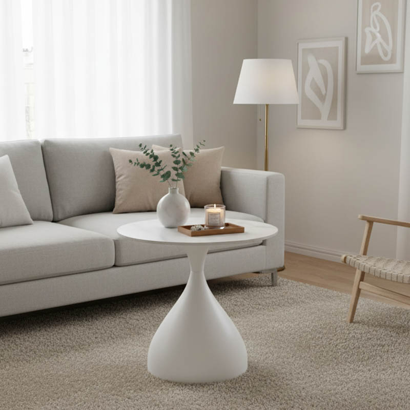 product_pako_029-000277 Βοηθητικό τραπέζι Kirkene Inart sintered stone σε απόχρωση λευκό μαρμάρου με λευκό μέταλλο Φ50x50εκ - Image 1