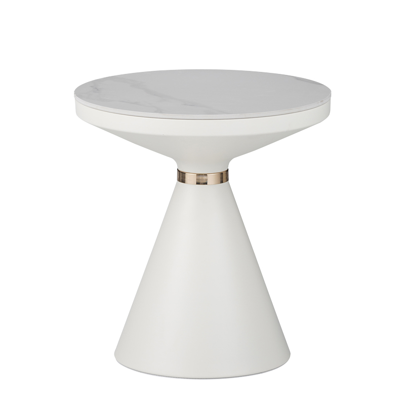 product_pako_029-000279 Βοηθητικό τραπέζι Coozlin Inart sintered stone σε απόχρωση λευκό μαρμάρου με λευκό-χρυσό μέταλλο Φ50x50εκ - Image 1