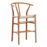 Σκαμπό μπαρ Wishbone μεσαίου ύψους rubberwood-σχοινί σε φυσική απόχρωση 55x49x96εκ
