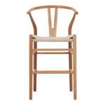 Σκαμπό μπαρ Wishbone μεσαίου ύψους rubberwood-σχοινί σε φυσική απόχρωση 55x49x96εκ - Image 4