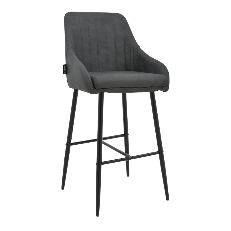 product_pako_029-000288 Σκαμπό bar Patrin ανθρακί pu-πόδι μέταλλο σε μαύρη απόχρωση (Σετ 2 τεμαχίων) - Image 1