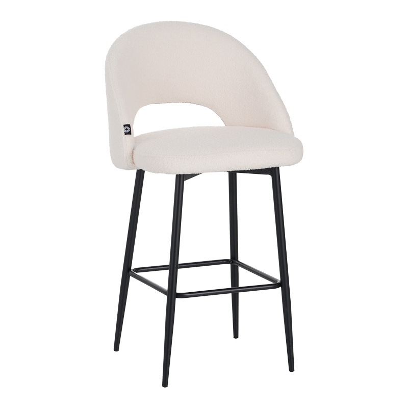 product_pako_029-000302 Σκαμπο μπαρ Masebo μπουκλέ ύφασμα σε λευκή απόχρωση με μαύρα μεταλλικά πόδια 48x52x97εκ - Image 1