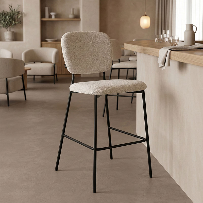 product_pako_029-000309 Σκαμπό μπαρ Cathair μπουκλέ ύφασμα σε μπεζ απόχρωση με μαύρα μεταλλικά πόδια 48x54x100εκ (Σετ 2 τεμαχίων) - Image 1