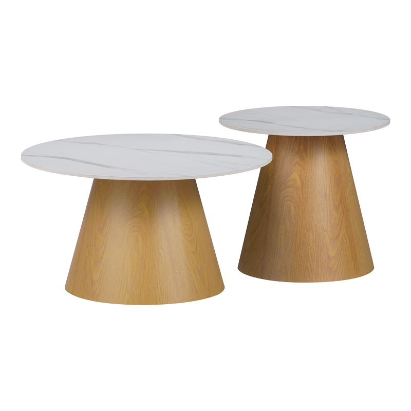 product_pako_029-000313 Τραπέζια σαλονιού Soleire Inart σετ 2τεμ λευκό μαρμάρου sintered stone - Image 1