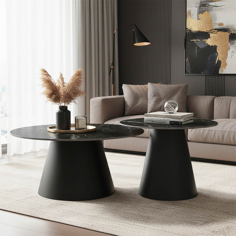 product_pako_029-000314 Βοηθητικά τραπέζια Fabrin Inart μαύρο μαρμάρου sintered stone-μαύρο μέταλλο - Image 1