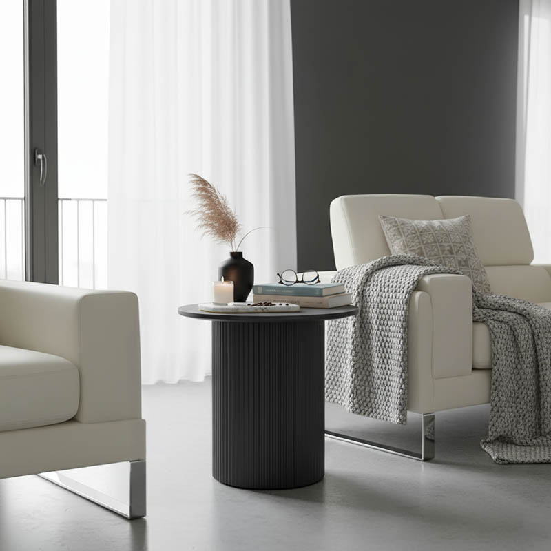 product_pako_029-000349 Βοηθητικό τραπέζι Dovel mdf-μέταλλο σε μαύρη απόχρωση Φ50x50εκ - Image 1