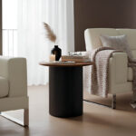 Βοηθητικό τραπέζι Dovel mdf σε καρυδί-μαύρο μέταλλο Φ50x50εκ