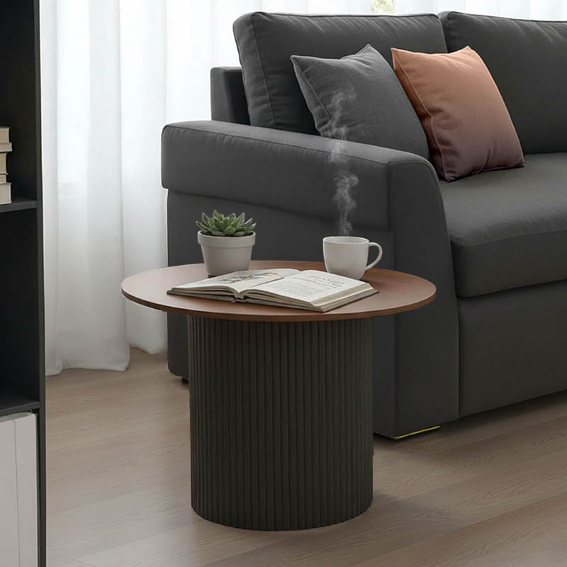 product_pako_029-000352 Τραπέζι σαλονιού Dovel mdf σε καρυδί-μαύρο μέταλλο Φ70x45εκ - Image 1