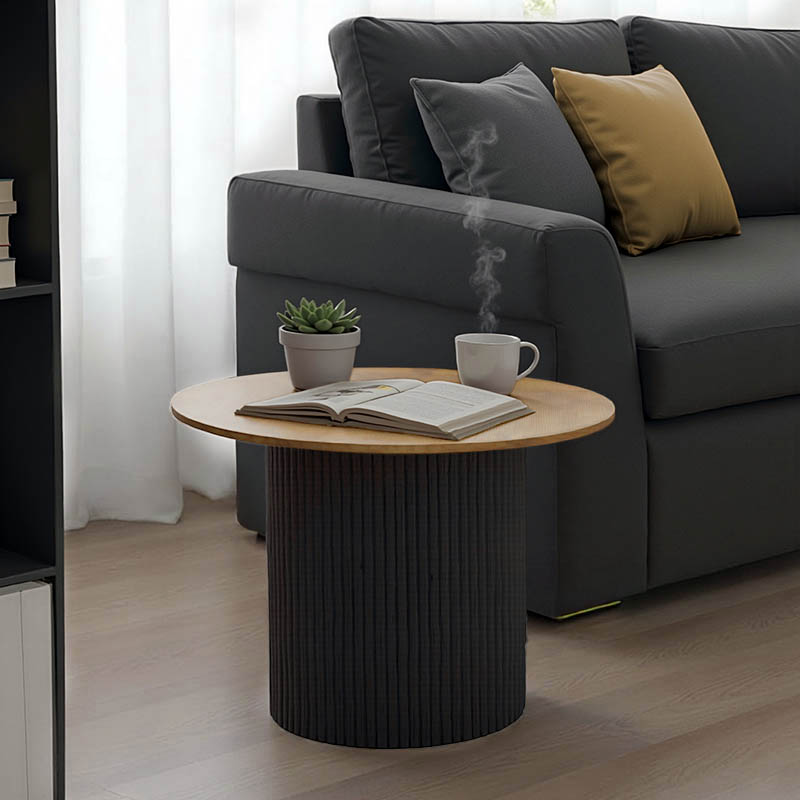product_pako_029-000354 Τραπέζι σαλονιού Dovel mdf σε sonoma-μαύρο μέταλλο Φ70x45εκ - Image 1