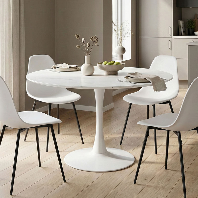 product_pako_029-000374 Tραπέζι Balou mdf σε λευκή απόχρωση με όψη μαρμάρου Φ120x73εκ - Image 1