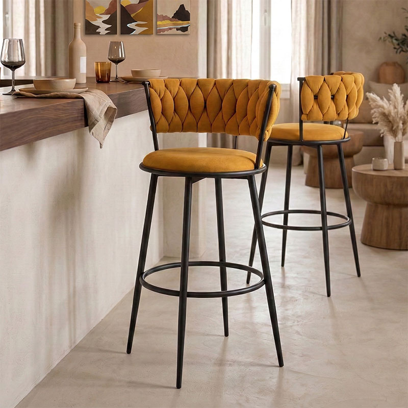 product_pako_029-000383 Σκαμπό μπαρ Alkia I ύφασμα σε κίτρινη απόχρωση- πόδι μαύρο μέταλλο 50x56x95εκ (Σετ 2 τεμαχίων) - Image 1