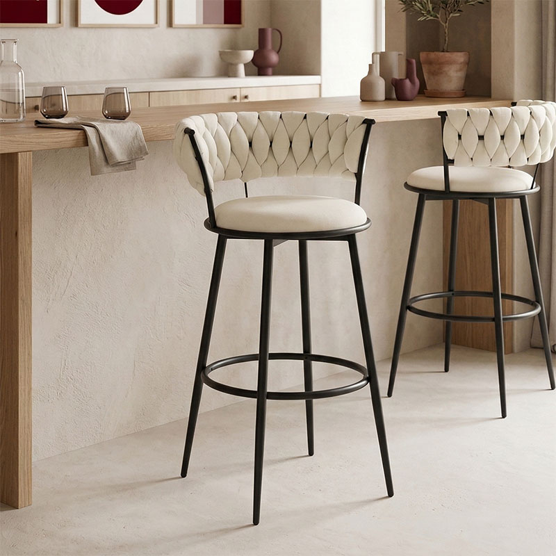 product_pako_029-000384 Σκαμπό μπαρ Alkia I ύφασμα σε εκρού απόχρωση- πόδι μαύρο μέταλλο 50x56x95εκ (Σετ 2 τεμαχίων) - Image 1