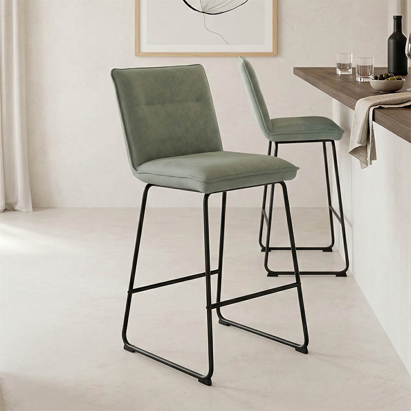 product_pako_029-000395 Σκαμπό μπαρ Essential ύφασμα χακί-πόδι μάυρο μεταλλικό 53x64.5x107εκ (Σετ 4 τεμαχίων) - Image 1