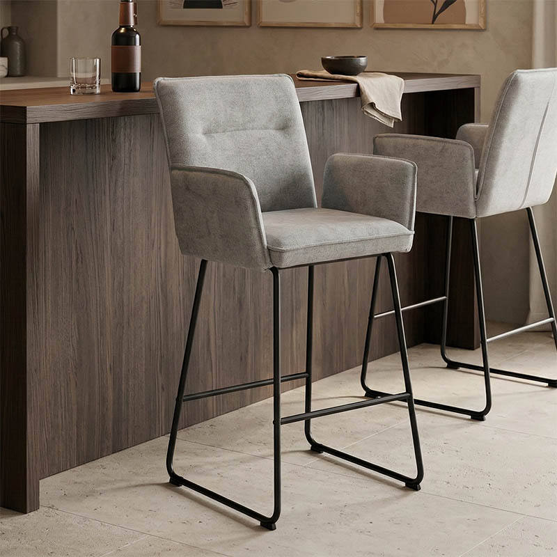 product_pako_029-000404 Σκαμπό μπαρ Essential ύφασμα γκρι-πόδι μαύρο μεταλλικό 57x64.5x107εκ (Σετ 4 τεμαχίων) - Image 1