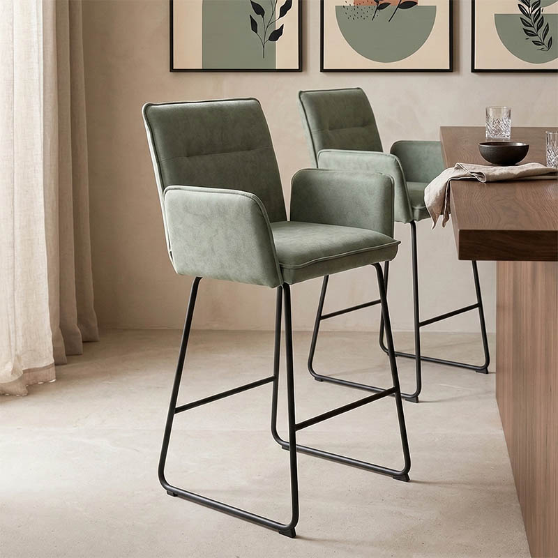 product_pako_029-000405 Σκαμπό μπαρ Essential ύφασμα χακί-πόδι μαύρο μεταλλικό 57x64.5x107εκ (Σετ 4 τεμαχίων) - Image 1