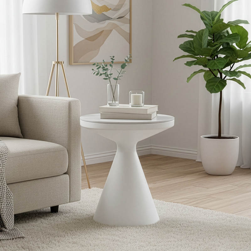 product_pako_029-000416 Βοηθητικό τραπέζι Coozlin Inart sintered stone σε απόχρωση λευκό μαρμάρου με λευκό μέταλλο Φ50x50εκ - Image 1
