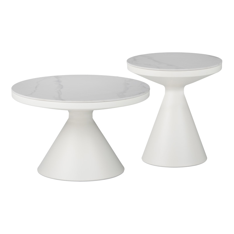 product_pako_029-000418 Βοηθητικά τραπέζια Coozlin Inart sintered stone σε απόχρωση λευκό μαρμάρου με λευκό μέταλλο - Image 1