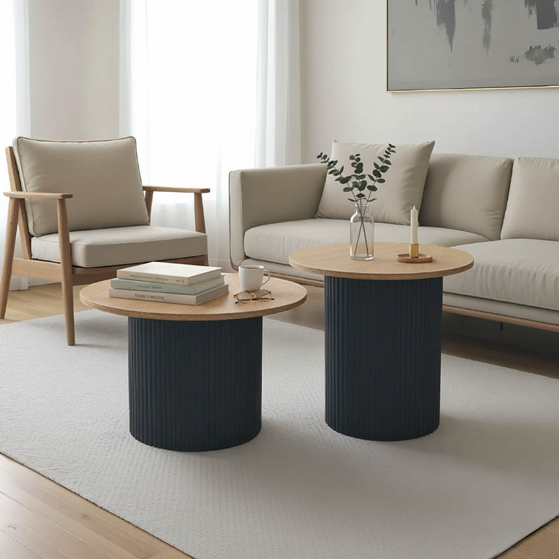 product_pako_029-000427 Tραπέζια σαλονιού Dovel mdf σετ 2τεμ. sonoma-μαύρο μεταλλο - Image 1