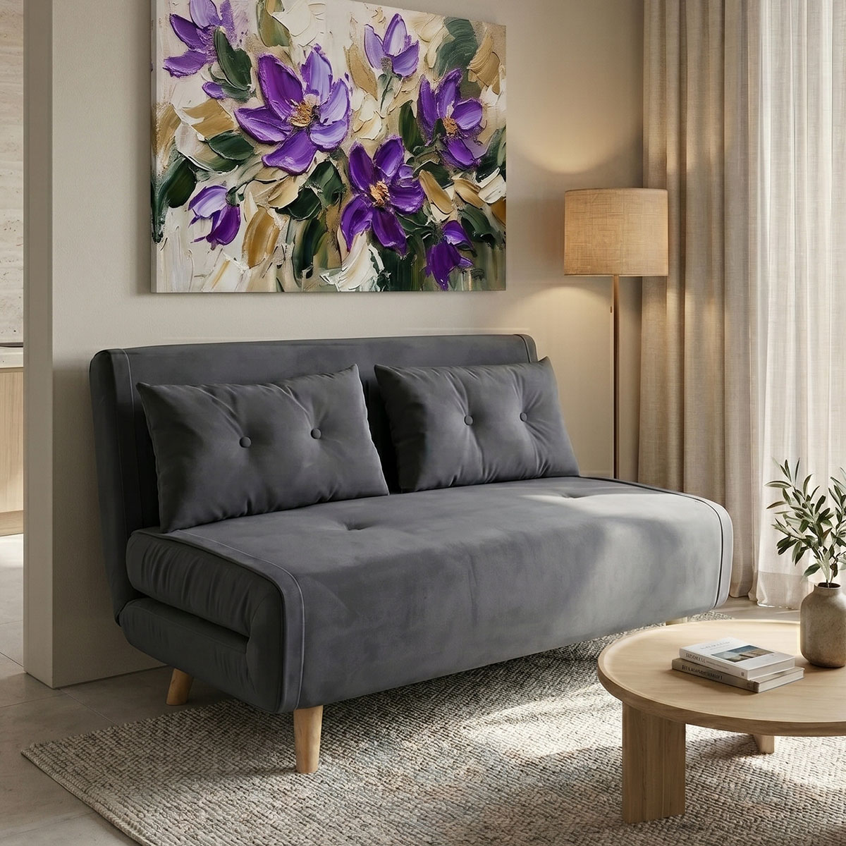 product_pako_035-000103 Καναπές-κρεβάτι Josuane διθέσιος ανθρακί βελούδο και ξύλινο πόδι σε φυσική απόχρωση 122x80x81εκ - Image 1