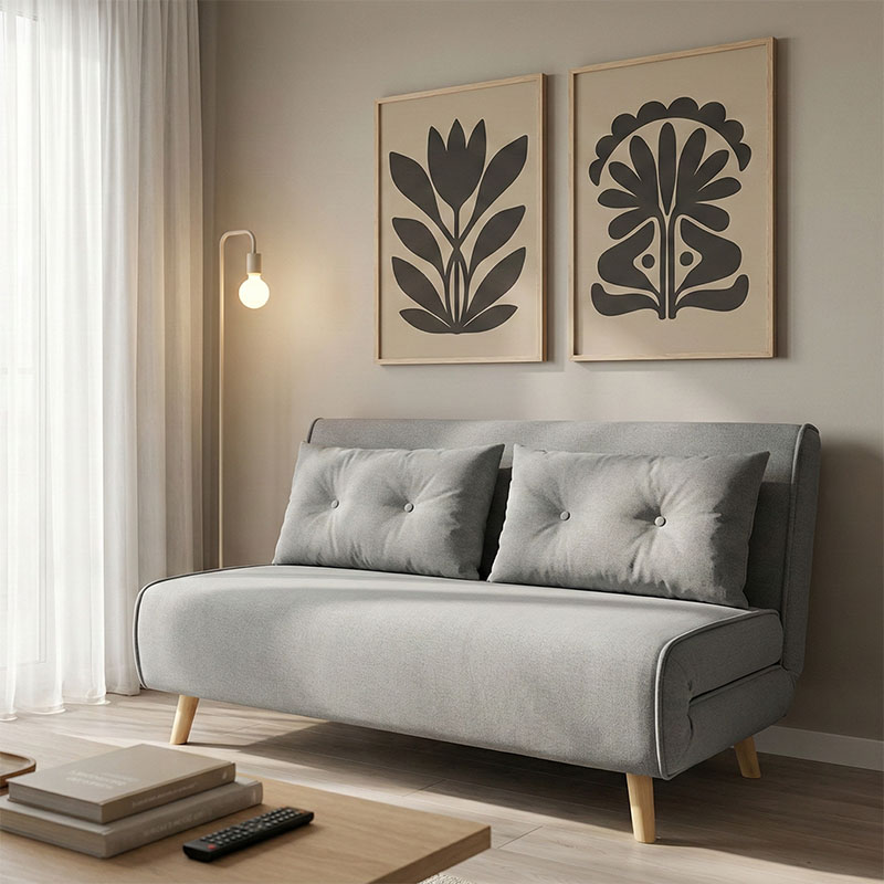 product_pako_035-000108 Καναπές-κρεβάτι Josuane I διθέσιος βελούδο σε γκρι μπεζ απόχρωση 122x80x81εκ - Image 1