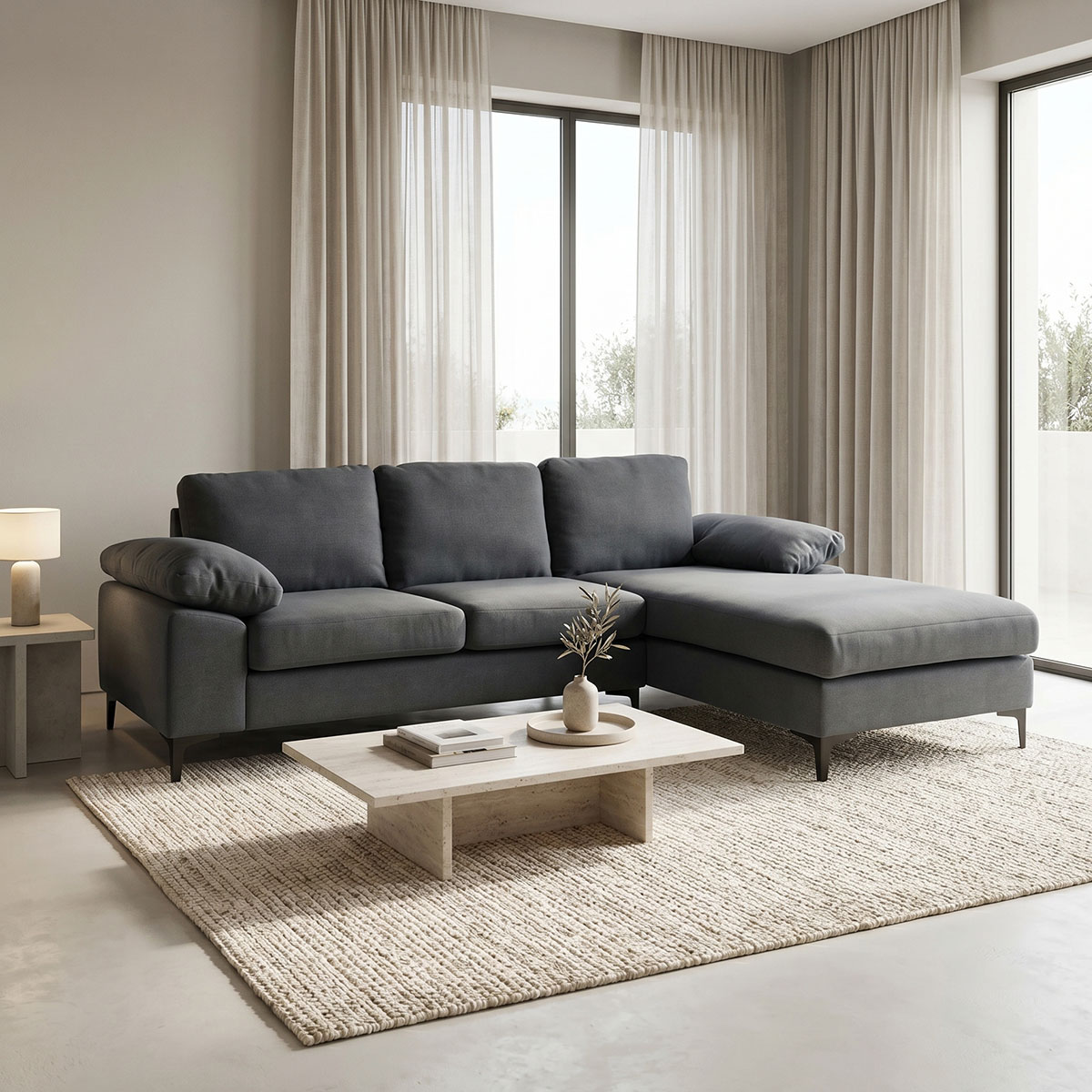 product_pako_035-000112 Γωνιακός καναπές Cohen με αριστερή γωνία ύφασμα σε ανθρακί απόχρωση-πόδι μαύρο μέταλλο 240x159x83εκ - Image 1