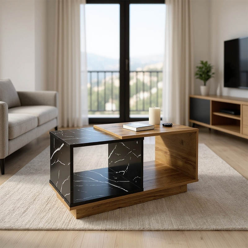product_pako_049-000110 Τραπέζι σαλονιού Fetix σε μαύρο μαρμάρου-sonoma απόχρωση 90x45x45εκ - Image 1