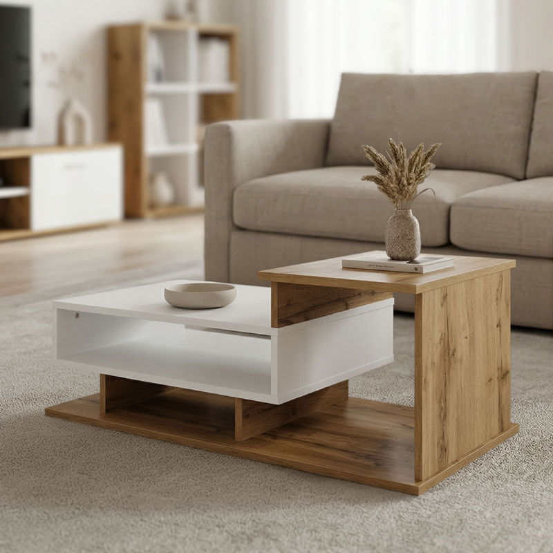 product_pako_049-000119 Τραπέζι σαλονιού Nuvele sonoma-λευκό 90x50x35εκ - Image 1