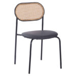 Καρέκλα James στοιβαζόμενη pe rattan μπεζ-pu μαύρο-μέταλλο φυσικό