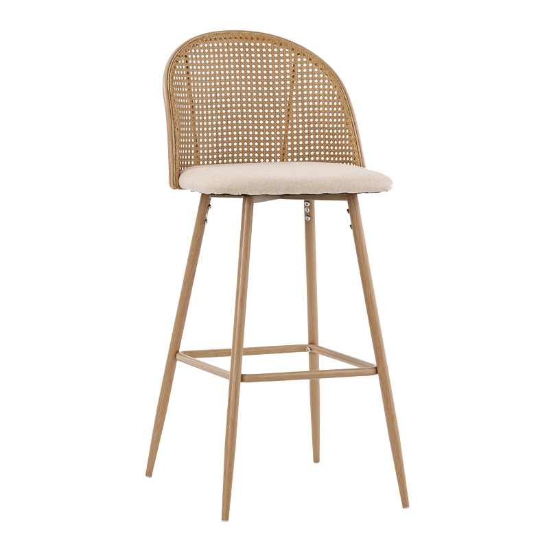 product_pako_058-000062 Σκαμπό μπαρ Kace φυσικό pe rattan-φυσικό ύφασμα-φυσικό μέταλλο 43x55x102εκ (Σετ 2 τεμαχίων) - Image 1