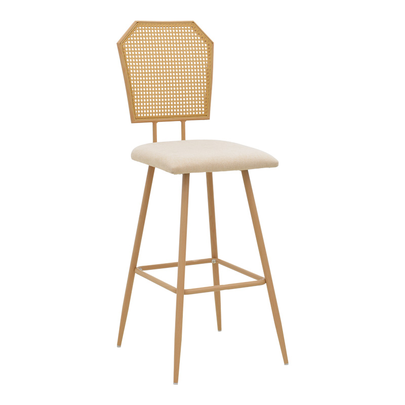 product_pako_058-000078 Σκαμπό μπαρ Camilla I φυσικό pe rattan με μπεζ ύφασμα και μέταλλο σε φυσική απόχρωση 47.5x58x117εκ - Image 1