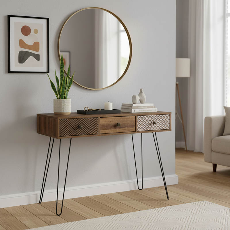 product_pako_066-000004 Κονσόλα Boho καρυδί με μεταλλικά πόδια 100x50,5x74,5εκ - Image 1
