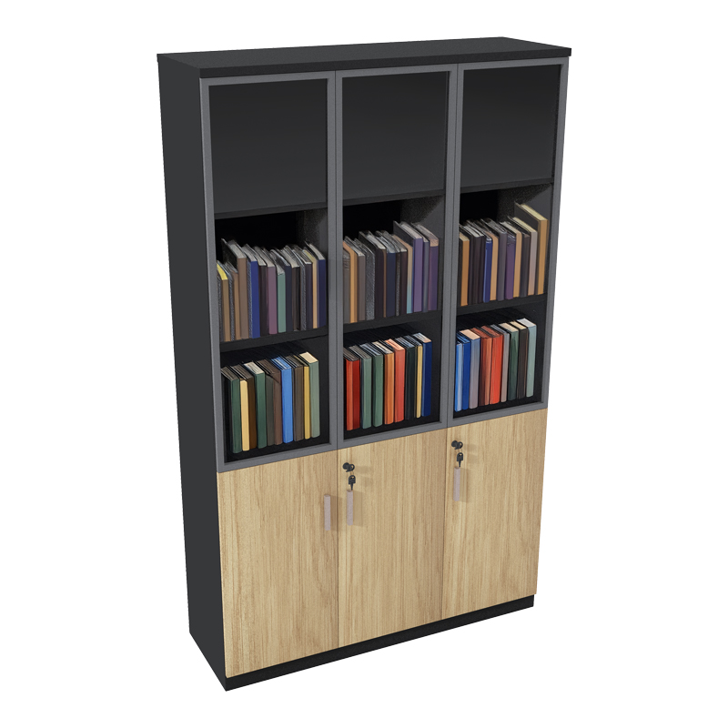product_pako_069-000108 Ντουλάπα γραφείου με γυάλινες πόρτες Lotus χρώμα φυσικό - ανθρακί 120x40x200εκ - Image 1