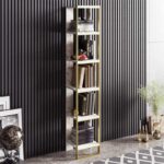 Βιβλιοθήκη Marble χρώμα λευκό μαρμάρου-χρυσό 32x31,5x178,5εκ - Image 2