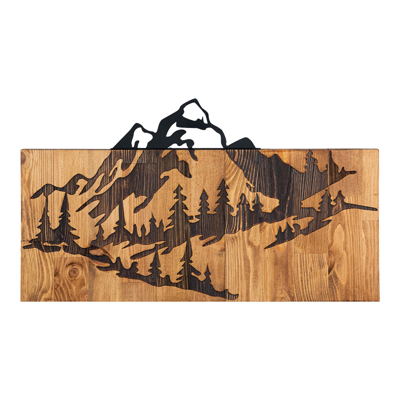 product_pako_071-001578 Διακοσμητικό τοίχου Mounten ξύλο πεύκου σε φυσική απόχρωση με μαύρο μέταλλο 57.5x3x33εκ - Image 1