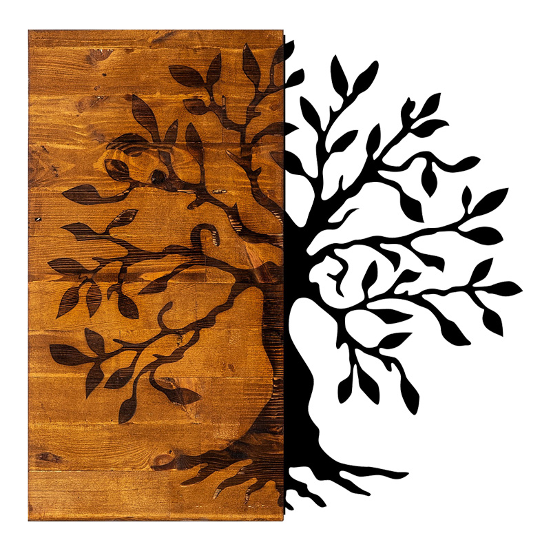 product_pako_071-001602 Διακοσμητικό τοίχου Trelbo ξύλο πεύκου σε φυσική απόχρωση με μαύρο μέταλλο 58x3x58εκ - Image 1