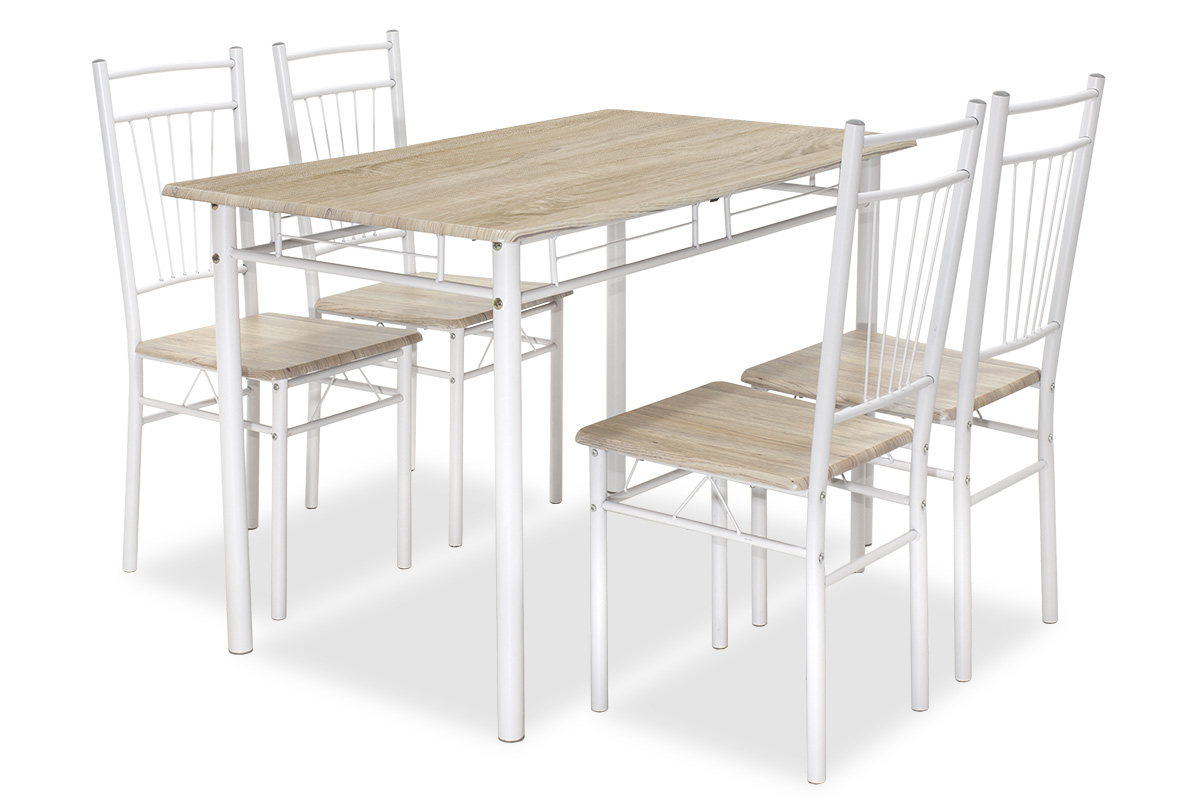 product_pako_072-000001 Τραπεζαρία Roza σετ 5τμχ χρώμα sonoma - πόδια λευκό gloss 120x70x75εκ - Image 1