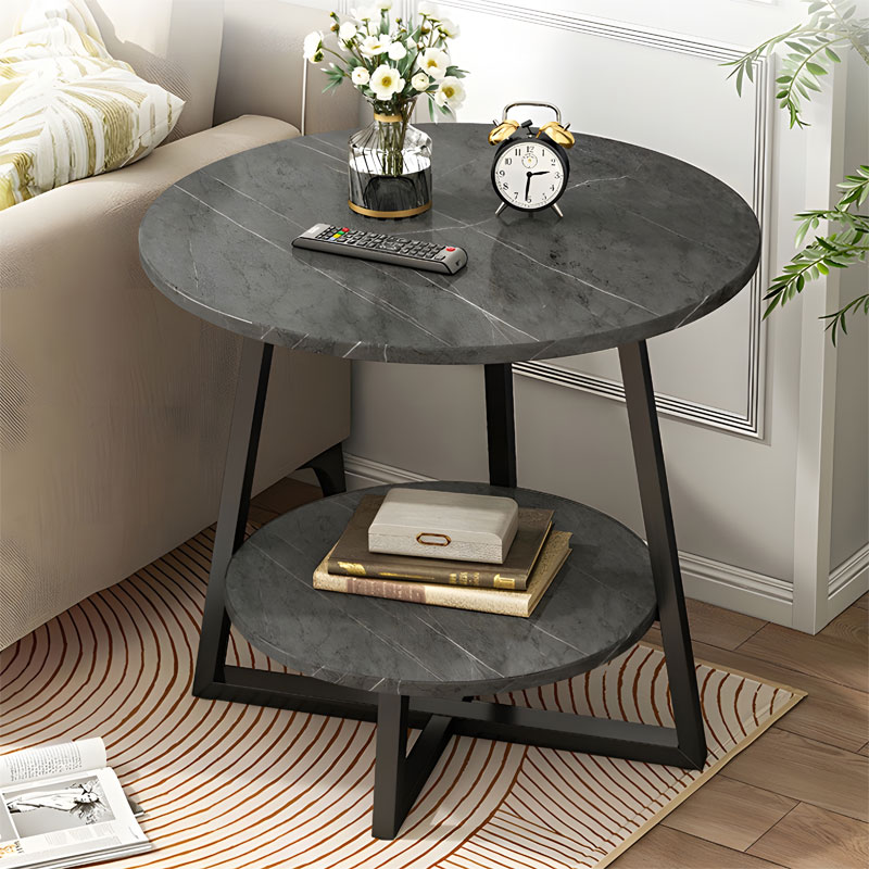 product_pako_072-000061 Τραπέζι σαλονιού Rota MDF ανθρακί μαρμάρου-μαύρο Φ60x60cm - Image 1