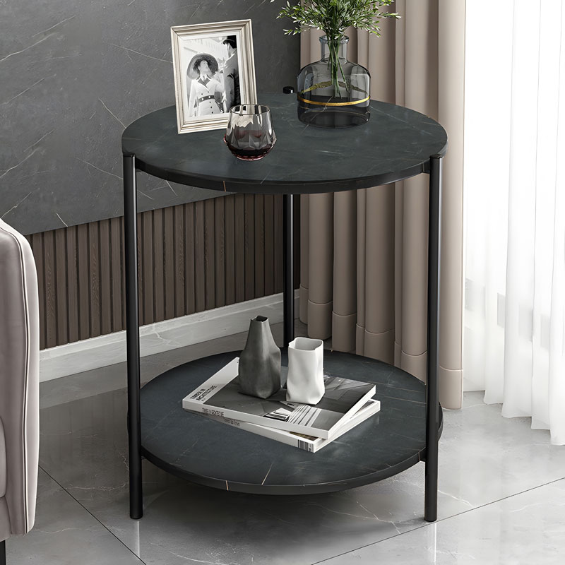 product_pako_072-000063 Βοηθητικό τραπέζι Rhythm MDF μαύρο μαρμάρου-μαύρο Φ48x60cm - Image 1